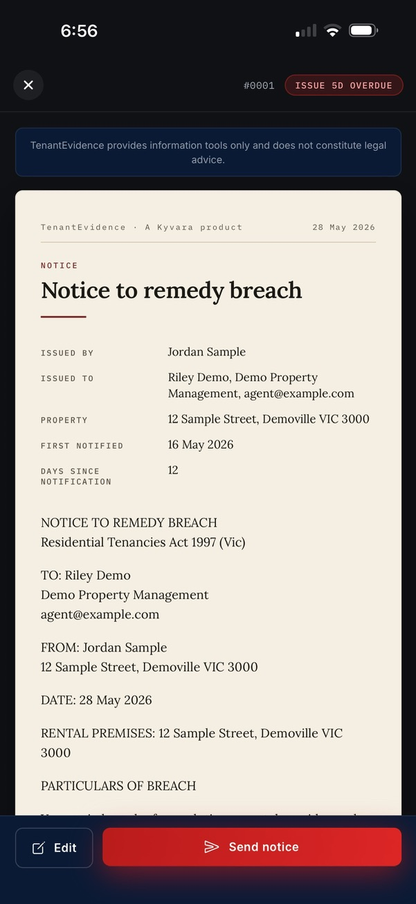 Court-formatted notice to remedy breach